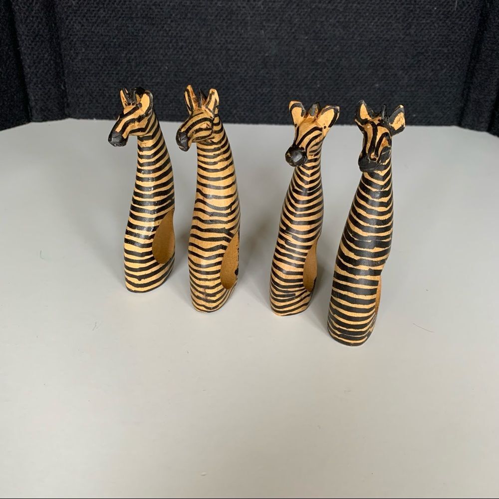 Vintage Besmo African Tribal Carved wood lot Kenya zebra napkin rings  set of 4